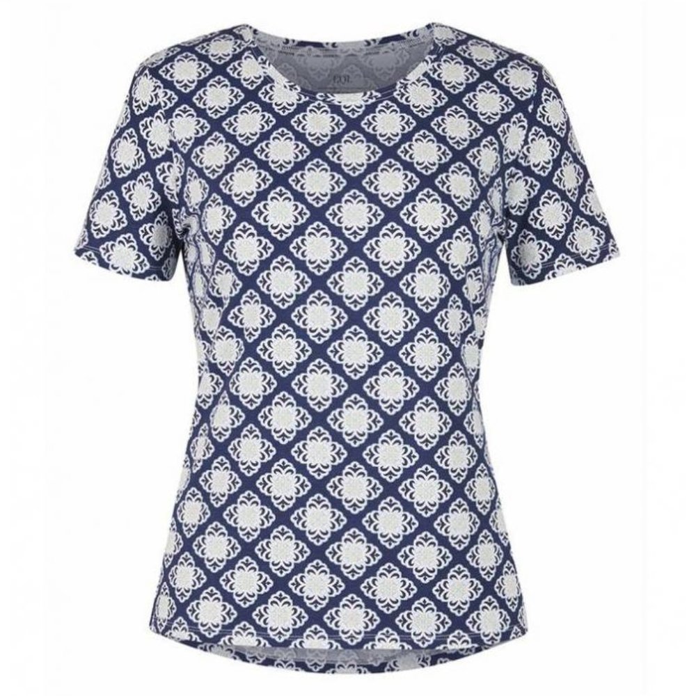 NWT - EQL by Kerrits Ladies Organic Cotton Printed T-Shirt Indigo Tile